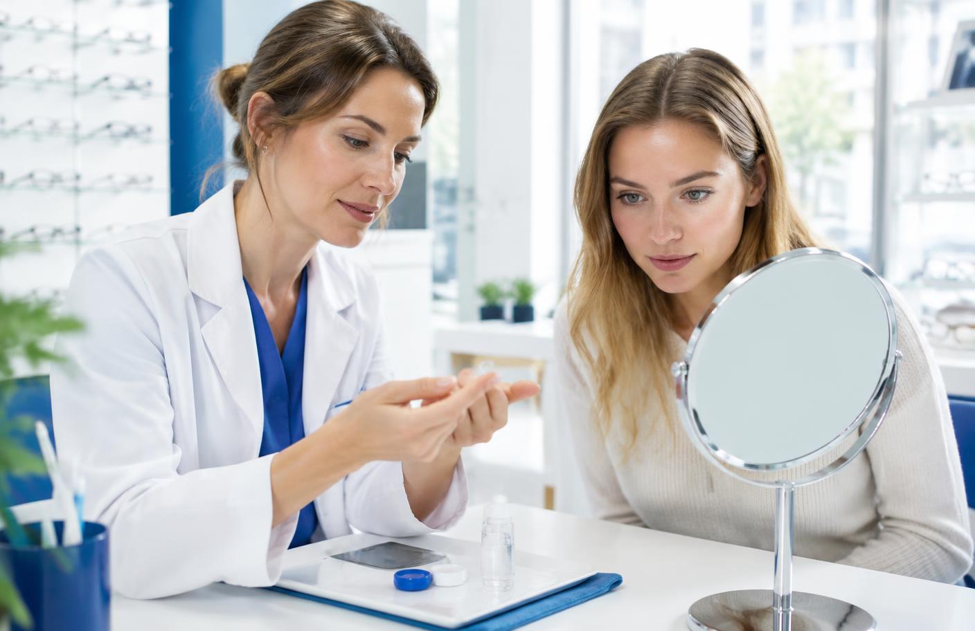 Persoonlijke uitleg tijdens een contactlensaanpassing